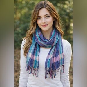 Casual Office Fall Plaid Lightweight Scarf Multicolor Summer Women Accessories